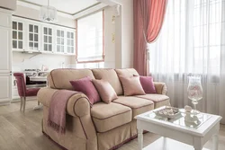 Powder sofa in the kitchen interior