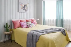 Textile color in the bedroom interior