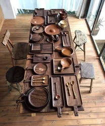 Wooden utensils for kitchen interior