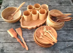 Wooden utensils for kitchen interior