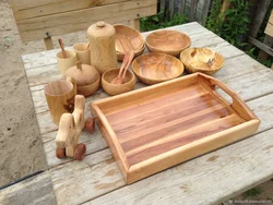 Wooden utensils for kitchen interior