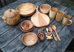 Wooden utensils for kitchen interior