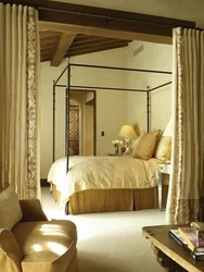 Bedroom Interior With Bed Behind Curtains