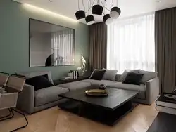 Green-Gray Wallpaper In The Living Room Interior