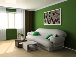 Зелено серые обои в интерьере гостиной