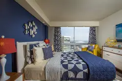 Yellow and blue in the bedroom interior