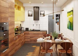Combination of wood in the interior of the kitchen and living room
