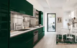 Emerald with beige in the kitchen interior