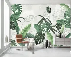Wall With Leaves In The Living Room Interior