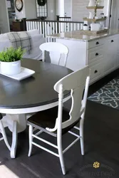 Round gray table in the kitchen interior