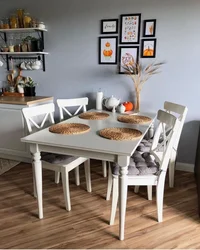 Round Gray Table In The Kitchen Interior