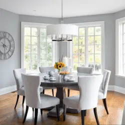 Round gray table in the kitchen interior