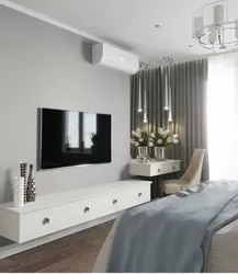 Yataq otağının interyerində televizor stendi