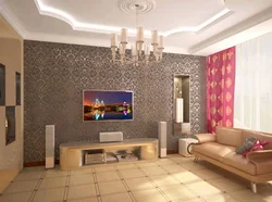 Дизайн интерьера гостиной с разными стенами