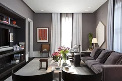 Gray living room interior with brown floor