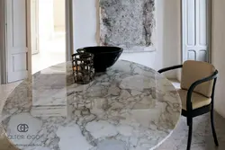 Porcelain stoneware table in the kitchen interior