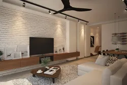 Brick in the interior of the living room with TV