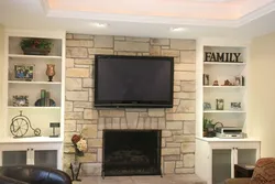 Brick in the interior of the living room with TV
