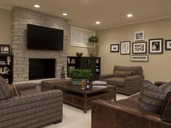 Brick In The Interior Of The Living Room With TV