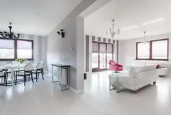 Living room interior gray floor white walls