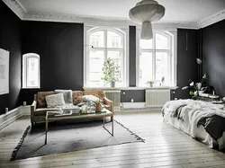 Living room interior gray floor white walls