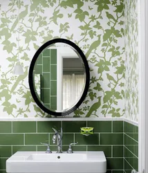 Tiles with leaves in the bathroom interior