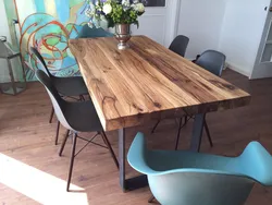 Oak table in the kitchen interior