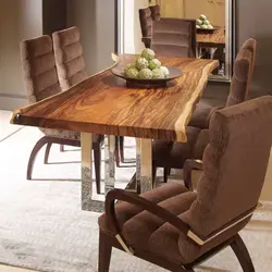 Oak table in the kitchen interior