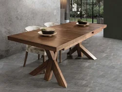 Oak table in the kitchen interior