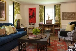 Burgundy and green in the living room interior