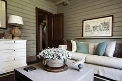 White wooden wall in the living room interior