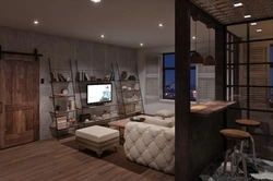 Living room bedroom interior in loft style