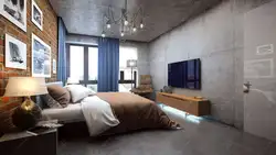 Интерьер спальни гостиной в стиле лофт