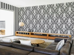 Wallpaper with patterns in the living room interior