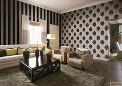 Wallpaper with patterns in the living room interior