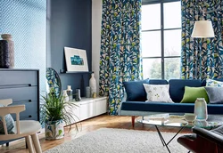 Wallpaper with print in the living room interior