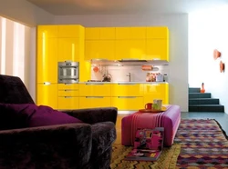 Purple and yellow in the kitchen interior