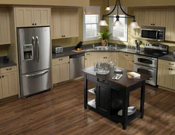 Refrigerator and stove in the kitchen interior