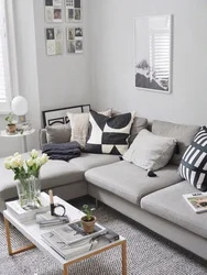 Scandinavian style sofa in the living room interior