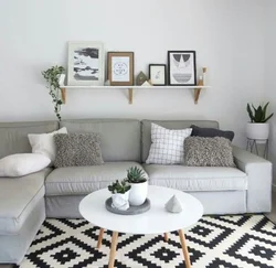 Scandinavian style sofa in the living room interior