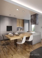 Kitchen Living Room Gray With Wood In The Interior