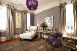 Lilac and beige colors in the living room interior