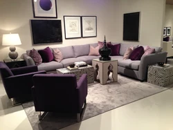Lilac and beige colors in the living room interior
