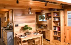 Wooden interior from doors to kitchen