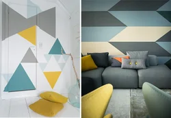 Geometry on the walls in the living room interior