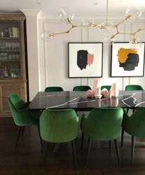 Dark green chairs for the kitchen in the interior