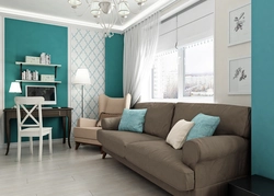 Gray blue and beige in the living room interior