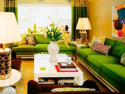 Yellow and brown colors in the living room interior