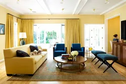 Yellow and brown colors in the living room interior