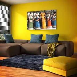 Yellow and brown colors in the living room interior